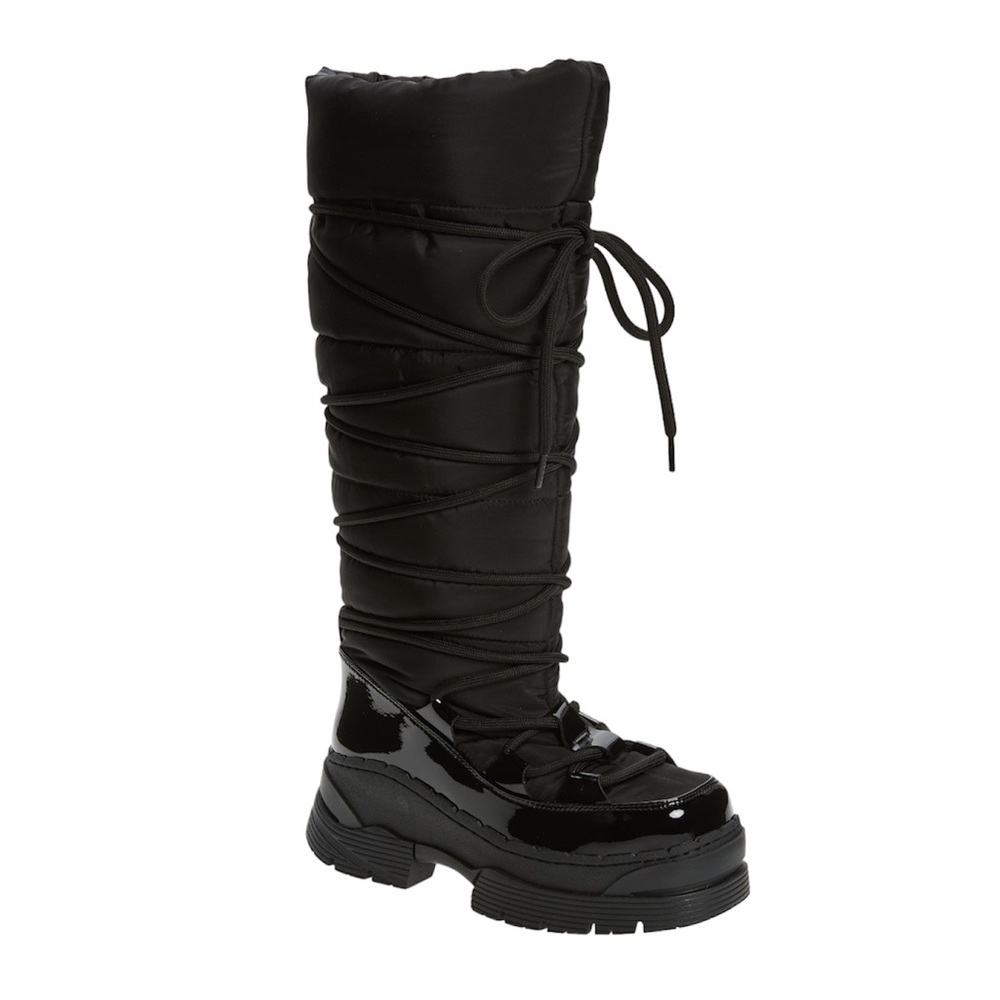 JEFFREY CAMPBELL Black Knee High Lace Up Platform Winter Boots 8M Snowies NEW